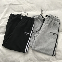 Sports pants womens loose bunch feet 2020 new students Korean straight casual pants three bars hair ring pants autumn