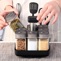 Emeno rotating glass seasoning bottle seasoning tank 9-piece set European household seasoning condiment box kitchen supplies