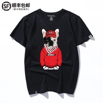 Tide brand cartoon short-sleeved t-shirt mens summer ins trend t-shirt casual fat loose plus size couple half-sleeved top