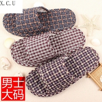 Male large size cloth sole slippers home indoor bedroom silent fabric solid wood floor soft bottom four seasons