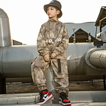Boys hip-hop suit hiphop long-sleeved performance clothing childrens hip-hop performance clothing camouflage overalls shelf drum tide