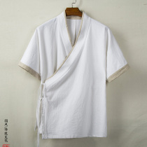 Summer Hanfu mens short-sleeved inner shirt cross-collar costume shirt Chinese style inboard jacket home Tea suit lining