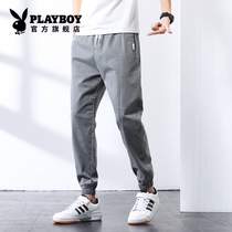  Playboy jeans mens summer thin trendy brand mens drawstring pants loose straight pants casual long pants