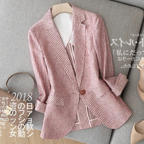 2021 spring and summer thin fashion linen temperament professional suit jacket women's slim stripe seven-point sleeve suit jacket