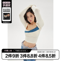 (LaluneDuCiel) LLDC knit shawl sleeve Coloured splicing harness jacket Two suit women