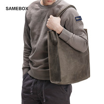 The first layer cowhide shoulder portable tote bag genuine leather handmade retro men and women crazy horse leather tote large capacity bag