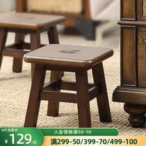 Solid wood round stool Household American retro bench Dining stool Simple dining table stool Childrens small stool Chair shoe change low stool