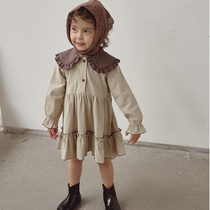 Childrens clothing girls shirt autumn and winter cotton long sleeve dress Korean version of Princess skirt INS skirt foreign atmosphere Joker lace