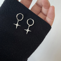 Earrings for men and women can be worn by body 925 pure silver cross with short ear button personality Korean version handsome and earbuke