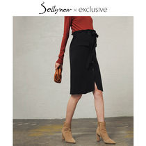 SELLYNEAR pregnant woman half-skirt autumn and winter fashion black single-row button A-shaped thin air half-skirt