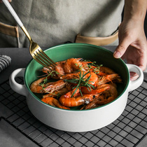 Japanese style large binaural soup bowl toasted Bowl Fruit Salad Bowl single dish set tableware household ceramic noodle bowl