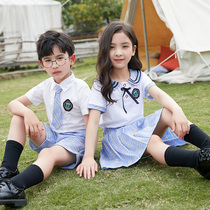  Primary school school uniform suit Summer class uniform Childrens graduation uniform JK uniform Teacher kindergarten garden uniform short-sleeved summer dress