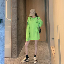 Fruit green t-shirt womens loose thin mid-length 2019 new trendy autumn long-sleeved Hong Kong flavor printed sunscreen top