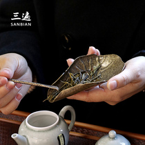 Three times handmade tea three-piece set Brass red copper copper hammered tea spoon Tea needle Kung Fu tea accessories