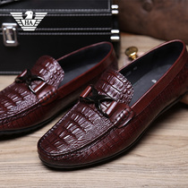 Italian big-name beanie shoes mens autumn breathable business casual crocodile pattern leather shoes lazy low-top driving trendy shoes