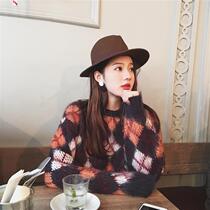 Pop brand plaid top 2019 net red ins loose lazy sweater Loose long sleeve outer wear knitted base shirt