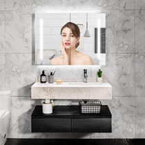  Boweiya bathroom wall-mounted multi-layer solid wood matte black bathroom cabinet LED smart mirror custom artificial stone bathroom cabinet