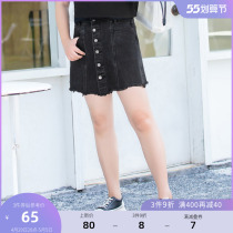 (Qingkura RMB80 ) Step up for overweight womens chubby girls Summer clothes classic good wearing single-row buttoned hair side denim dress pants