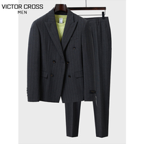 2021 Spring and Autumn new double-breasted striped suit suit suit mens formal casual slim Korean fashion suit