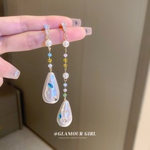 Silver needle asymmetrical zircon crystal pearl inlaid diamond earring style advanced sense asymmetrical ear pendant temperamental earrings