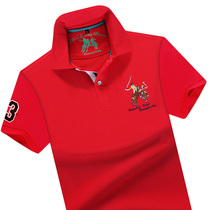 High-end mens short-sleeved T-shirt lapel loose summer Paolo polo shirt red half-sleeved body gilt silk cotton trend