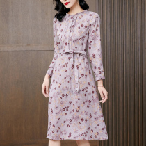 Foreign style Tencel Ramie dress female 2021 autumn new mother womens temperament Spring and Autumn long sleeve floral skirt