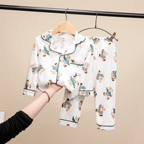 Childrens pajamas cotton set long sleeve spring and autumn thin boys and girls boys cartoon home clothing air-conditioned clothing