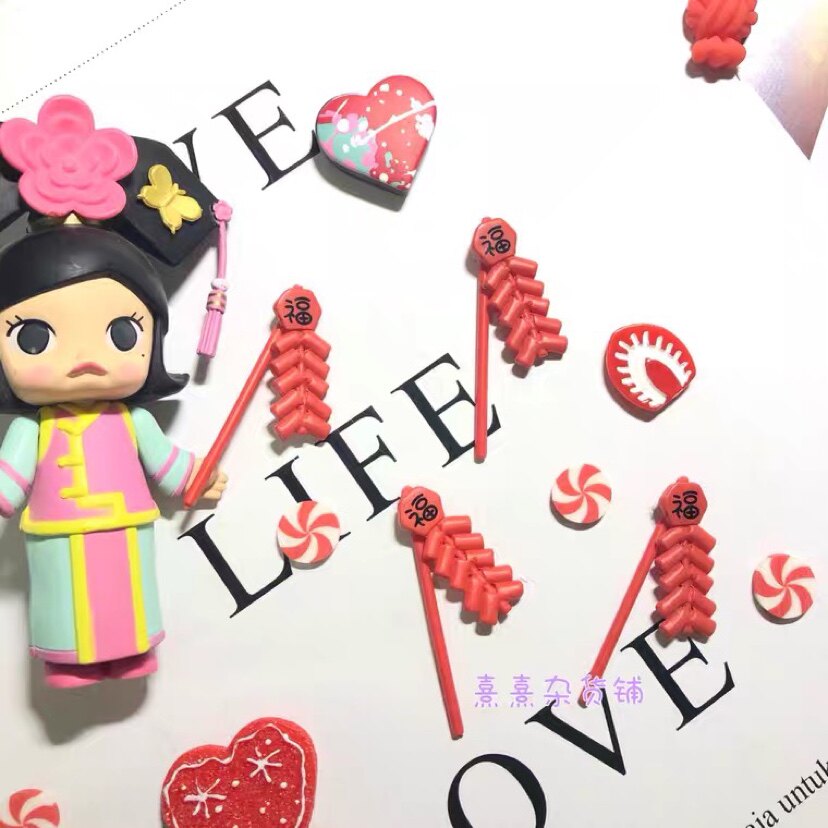 Xi Xi Grocery Laying New Year Red Firecrackers Firecrackers Bamboo Accessories Micro-Miniature Scene Pendulum DIY mobile phone protective shell materials