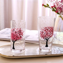 Phantom of the Opera creative Japanese hand-painted pattern hammer mesh pattern transparent glass cup household juice cup flower tea cup milk cup