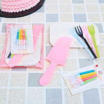 Cake Knife Fork Dish Suit Disposable Paper Tray Birthday Cutlery Party Supplies Dinner Plate Candle Combinations