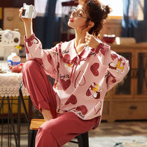 Autumn and winter pajamas womens solid color long sleeve suit student Korean version of home clothes spring and autumn days