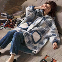 Coral Vavet Nightdress Woman 2021 New thicker hairy cute autumn and winter wear home suit