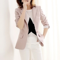 Japanese summer 2021 suit pink stripe commuter temperament slim chic workplace small blazer top