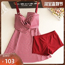 New split skirt swimsuit women gather to cover the belly thin conservative student girl Korean hot spring large size swimsuit
