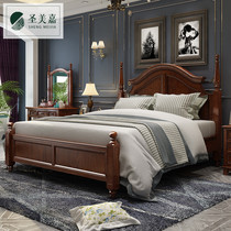 American country ash wood solid wood bed 1 8 meters double bed wedding bed complete set of bedroom furniture retro bed 1 5m