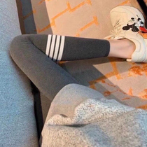 Autumn and winter gray tb leggings womens thin faded hip-lifting four-bar knitted elastic tight-fitting high-waisted pants