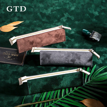 gtd cashmere leather large capacity Puskin pencil bag beautiful art exquisite Japanese simple stationery bag men and women learning reading business office work pencil square pen box special pencil case for college students