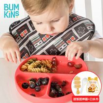 Bumkins Childrens plate Silicone drop-proof auxiliary food bowl grid suction cup bowl Baby tableware training elbow spoon