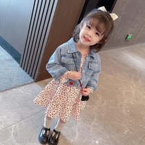 Girls spring suit Western style suit Childrens skirt Spring and Autumn little virgin baby denim jacket fashionable net red two-piece suit