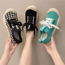 Canvas shoes womens 2021 new summer shoes soft-soled casual shoes Korean version ugly meng square toe shoes ulzzang tide