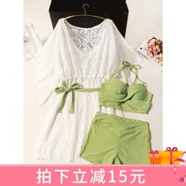 Japanese New 2021 big chest MM loose swimsuit women belly thin inS split three-piece hot spring