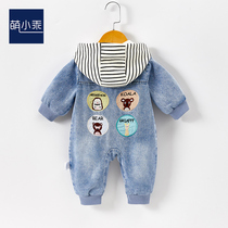 Newborn Baby Autumn Clothes Conjoined Clothes Men And Women Baby Denim Khaclothes Huddler Cuddler Han Version Spring Autumn Season Out Climbing Clothes