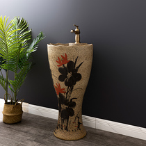 Ceramic home column type washbasin balcony toilet integrated floor-type column basin Outdoor Handwashing Terra basin 3