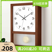 Day style retro solid wood hanging bell desktop mute pendulum clock drawing room home clock square seat bell hanging wall decoration clock
