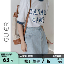 GUIER blue denim skirt half body dress 2022 Summer thin high waist a character slim temperament short dress
