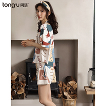 Same language new summer pajamas womens cotton short sleeve thin home clothes summer Korean cute two home set