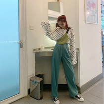 Ice silk wide leg pants womens high waist drape thin cold pants drop feel pants womens summer loose straight casual suit pants