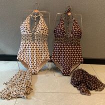 Moon print one-piece swimsuit with chest pad sexy backless tight high elastic one-piece bikini veil