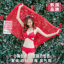 Bikini hot spring swimsuit womens three-piece Korean sexy thin red chest gathering Belly Belly beach swimsuit