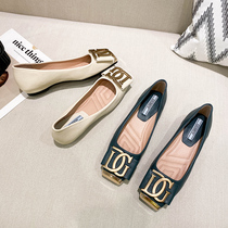 Square head grandma shoes womens spring 2021 new square buckle soft bottom fairy wind loafers boat shoes flat single shoes children